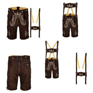 Octoberfest Lederhosen Bavarian Shorts Dark Lederhosen With Suspender NEW